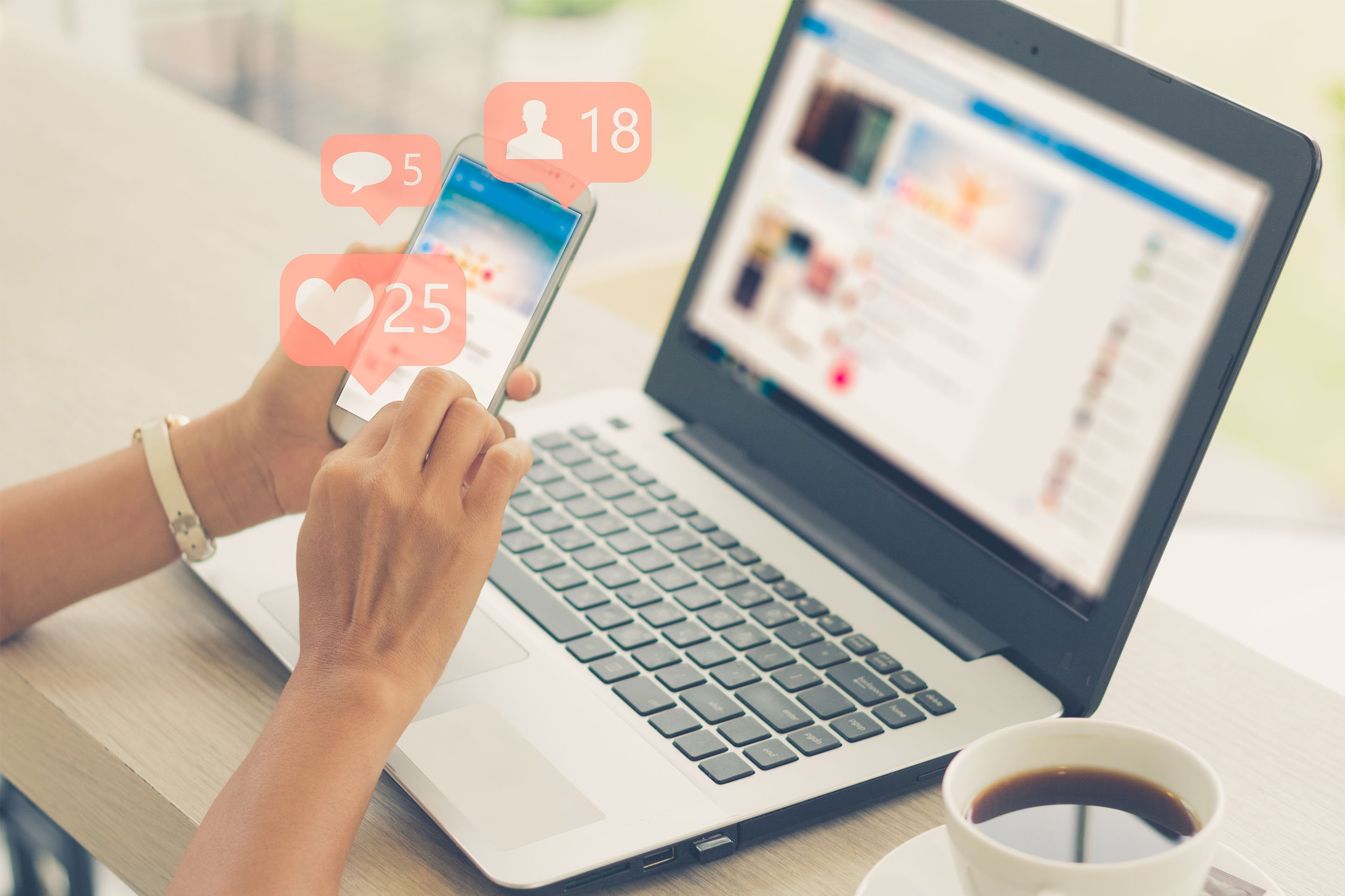 Woman using social media to market company