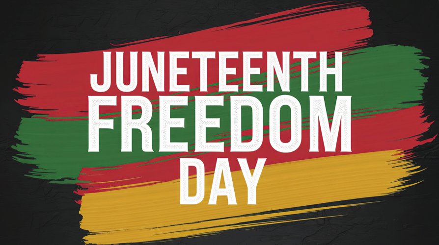 Juneteenth Freedom Day with red, green, and yellow colors.
