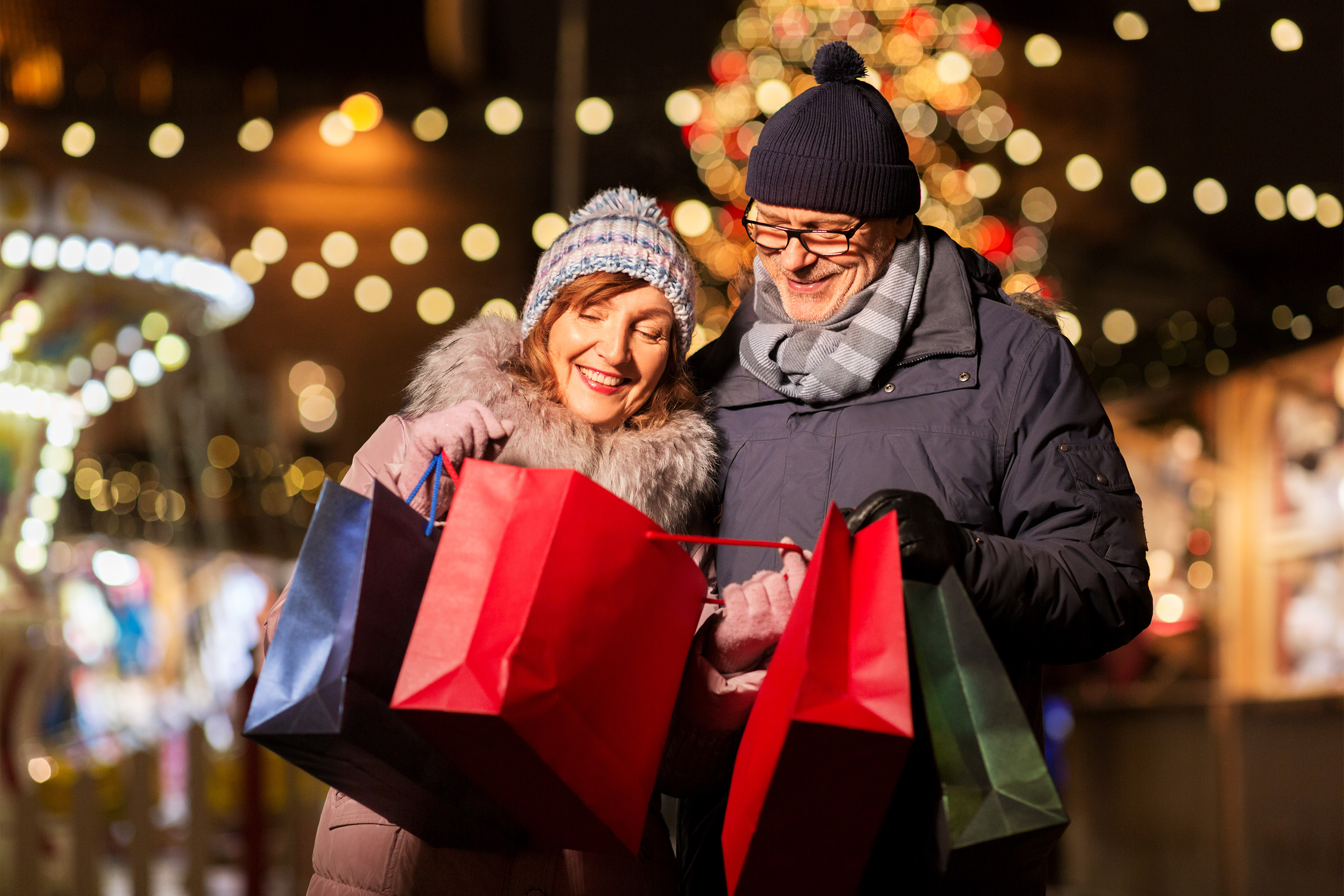 Couple doing holiday shopping