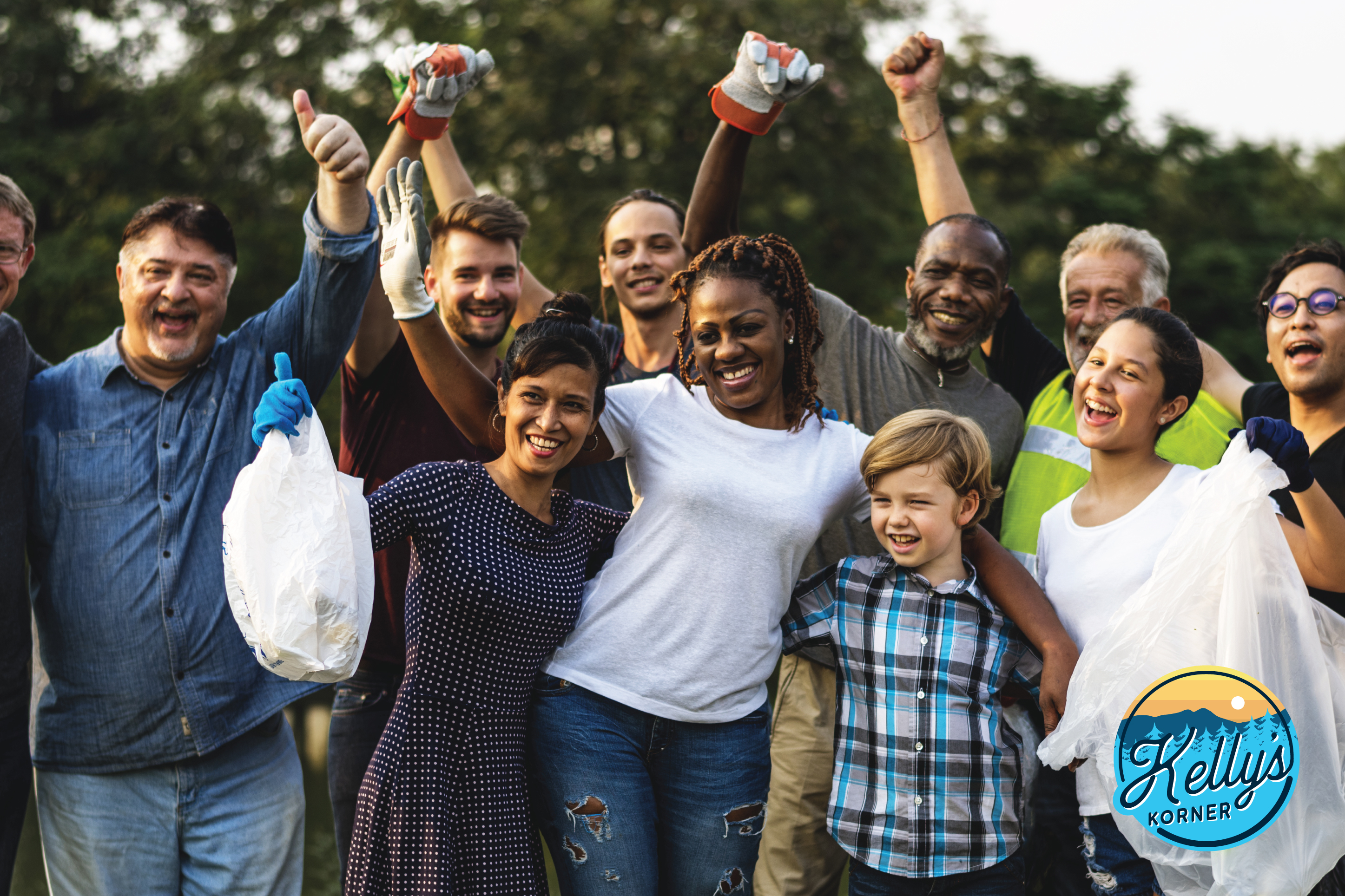 people in a community volunteering