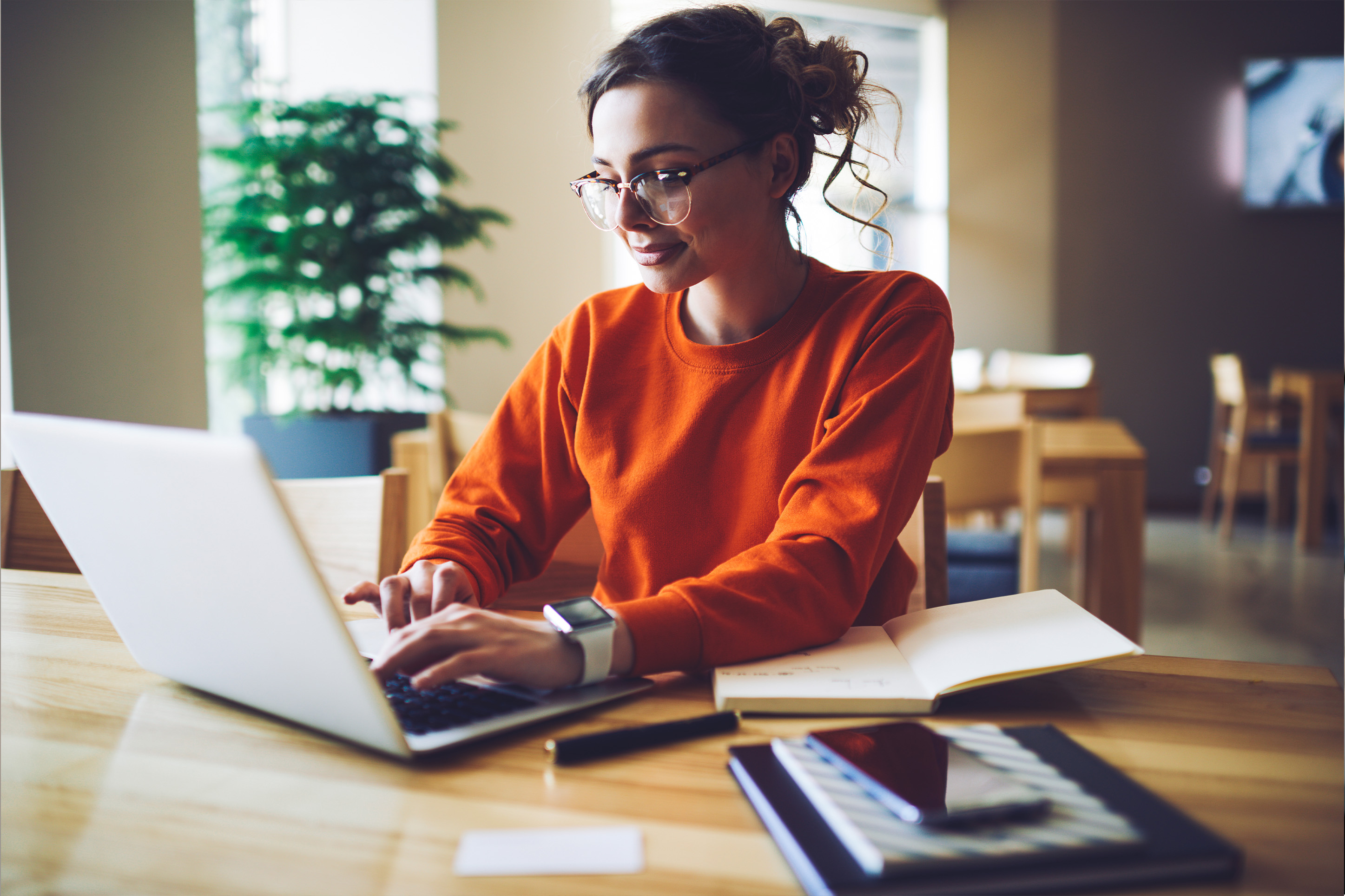 Woman working on her finances. 
